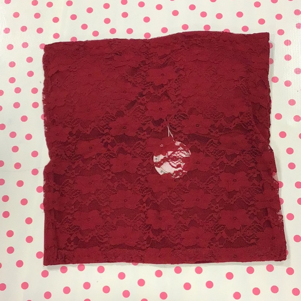 Lace tube top, one size RUNS SMALL, built in foam bra cups, red